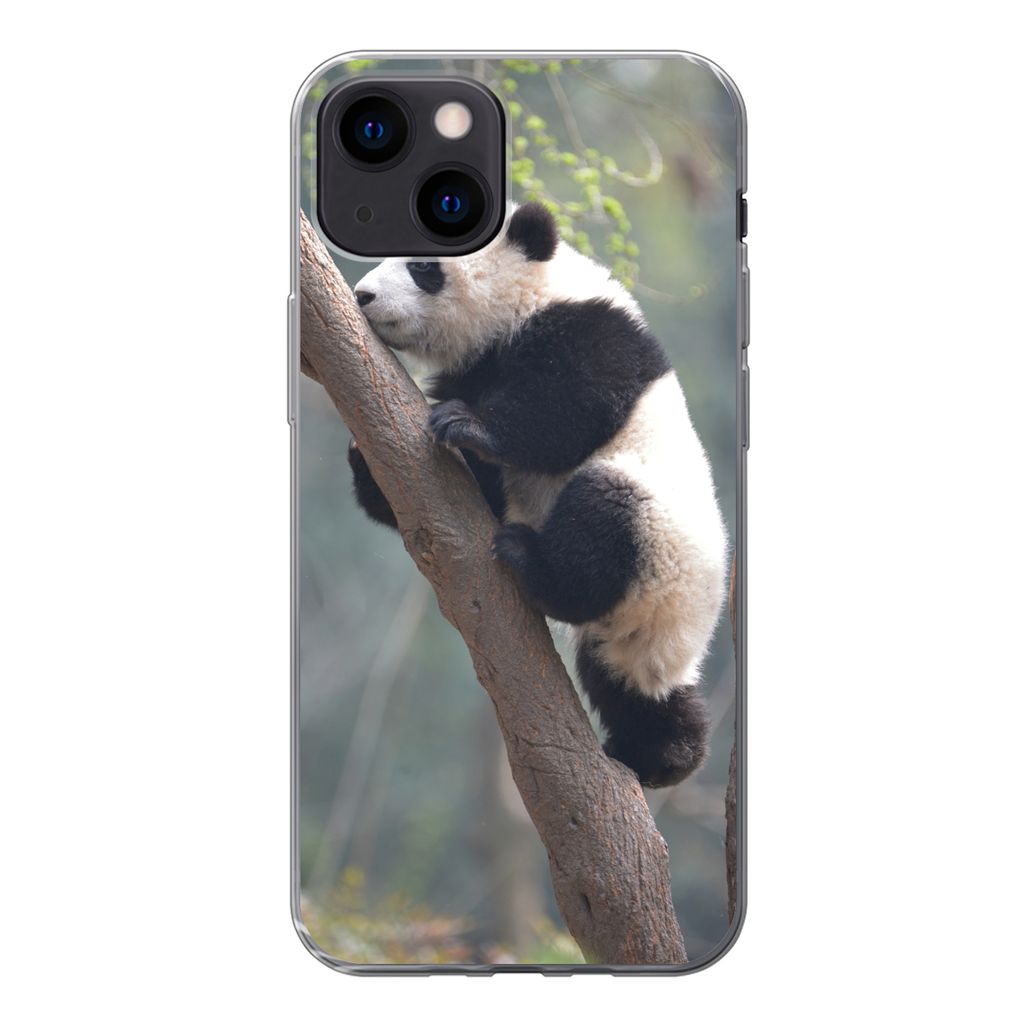 MuchoWow Handyhülle Schutzhülle Hülle für iPhone 13 mini Panda - Tier - Baum Silikon Softcase Handy Hülle - Softcase