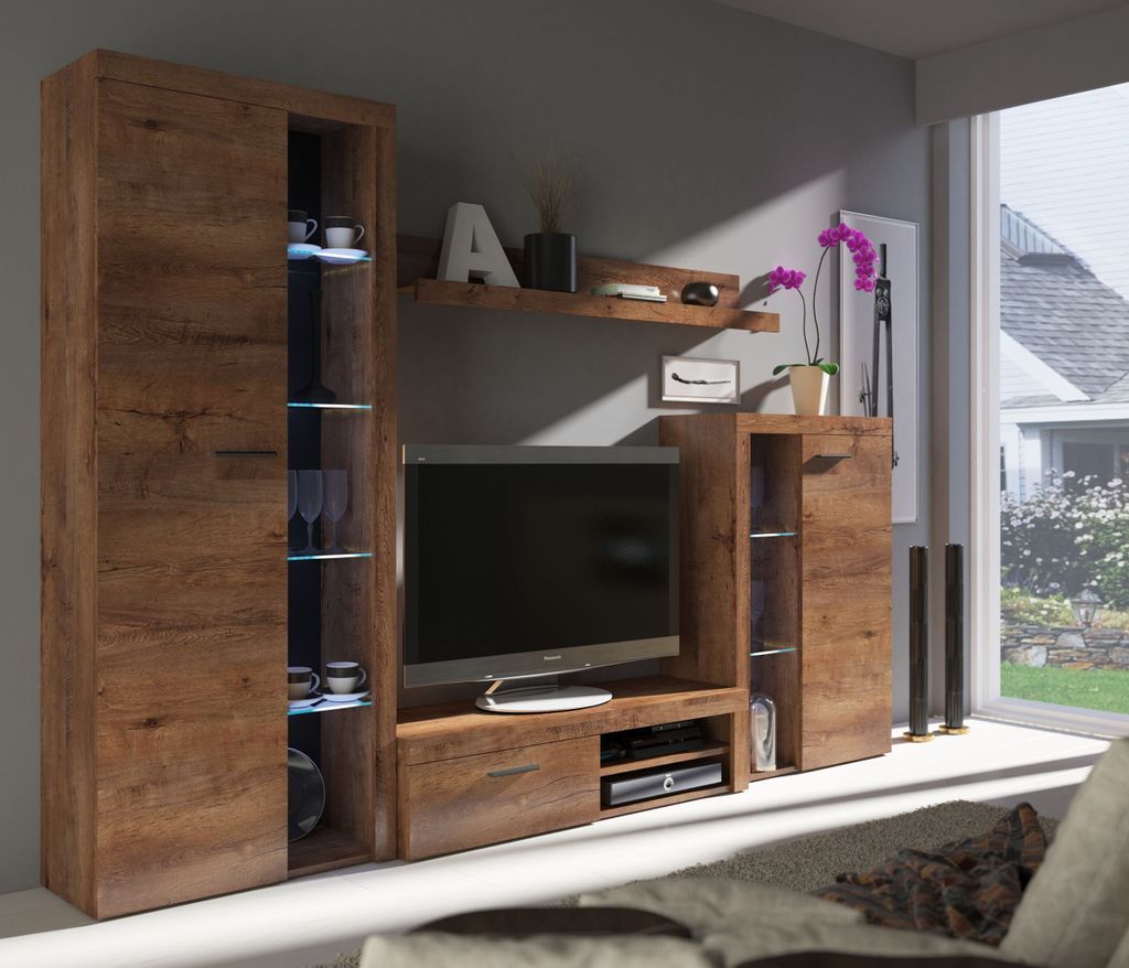 Rumba Schrankwand Anbauwand Wohnzimmer Eiche Lefkas matt Produktbild 1