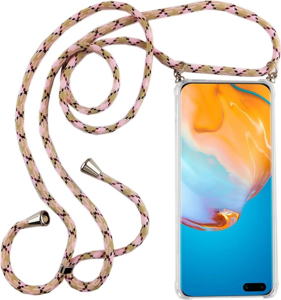 Huawei Case Handykette Hülle Umhänge Tasche Slim Cover Case Handyhülle Kordel Band Case, Für Handy:Huawei P40, Band wählen:Rosa Gelb