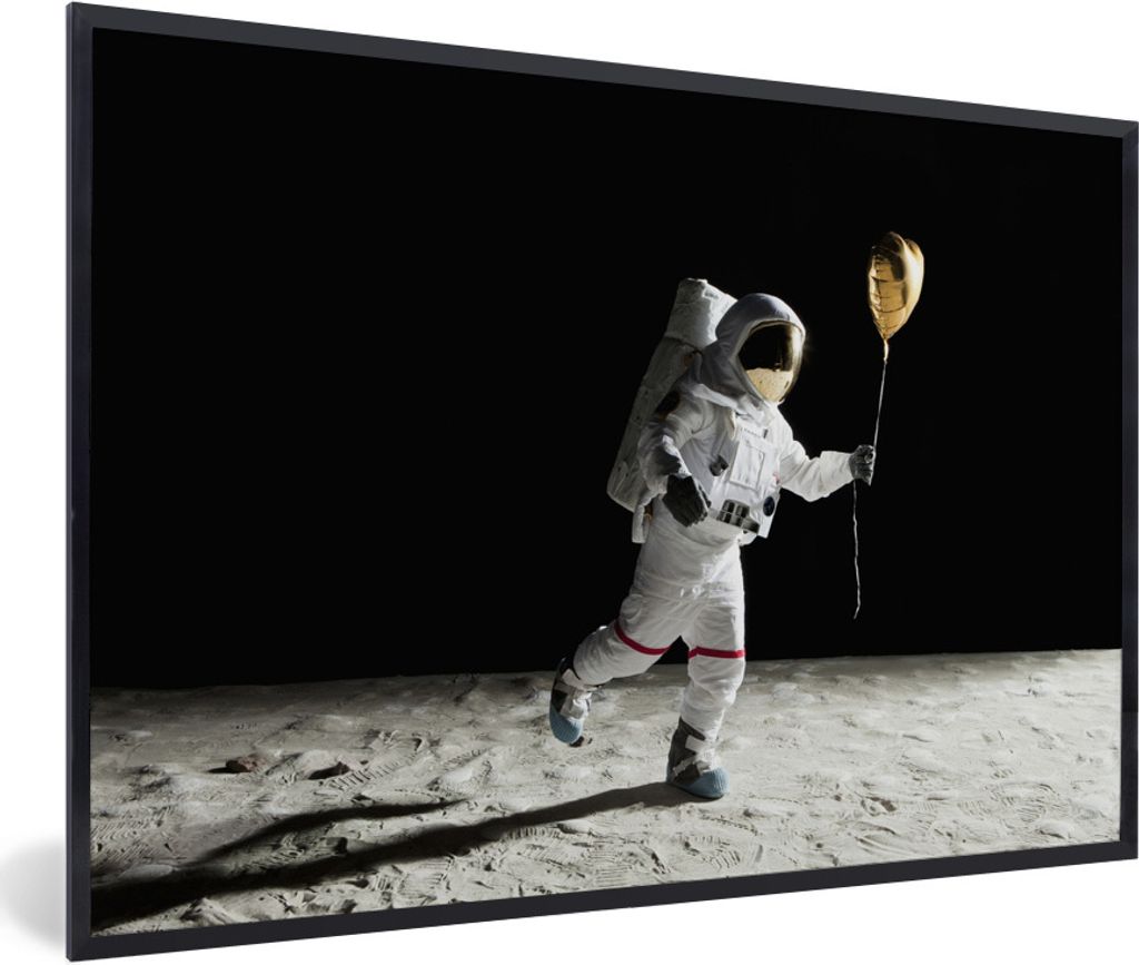 MuchoWow Gerahmtes Poster Astronaut - Weltraum Heliumballon 60x40 cm - Poster mit Schwarzem Bilderrahmen Wandposter Rahmen Foto Bilder - Printing...