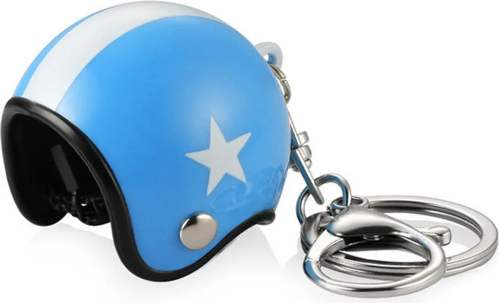 3D Auto Moto Moto Bicicletta Crash Casco Portachiavi Anello Portachiavi Blu Scuro Cap Stella Bianca