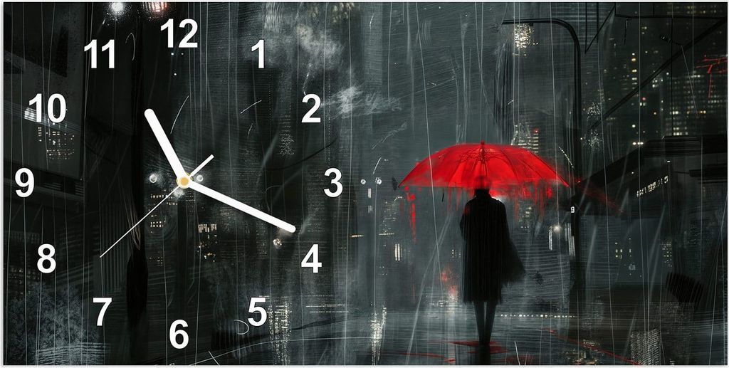 Wanduhr aus Glas mit Motiv Regenroter Schirm- 60 x 30 cm - inkl. Aufhängesystem