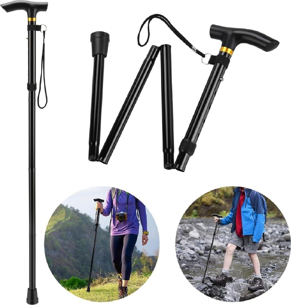 Faltbarer Gehstock für Damen - höhenverstellbar, elegant, aus Aluminium - Wandern, Camping, Bergsteigen