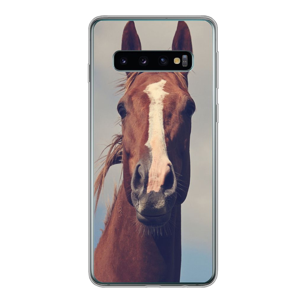 MuchoWow Handyhülle Schutzhülle Hülle für Samsung Galaxy S10 Pferd - Luft - Blau Silikon Softcase Handy Hülle - Handytasche