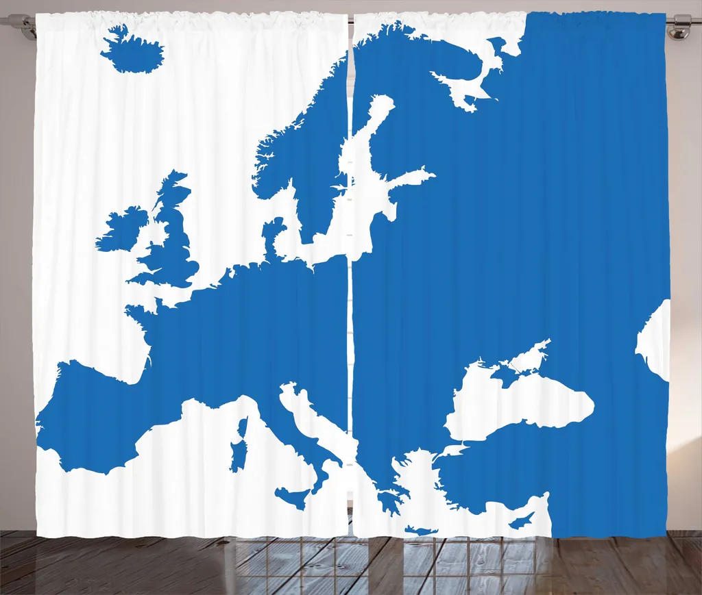 ABAKUHAUS Rideau Fronces Carte de l'Europe 280x225 cm Marine et Blanc