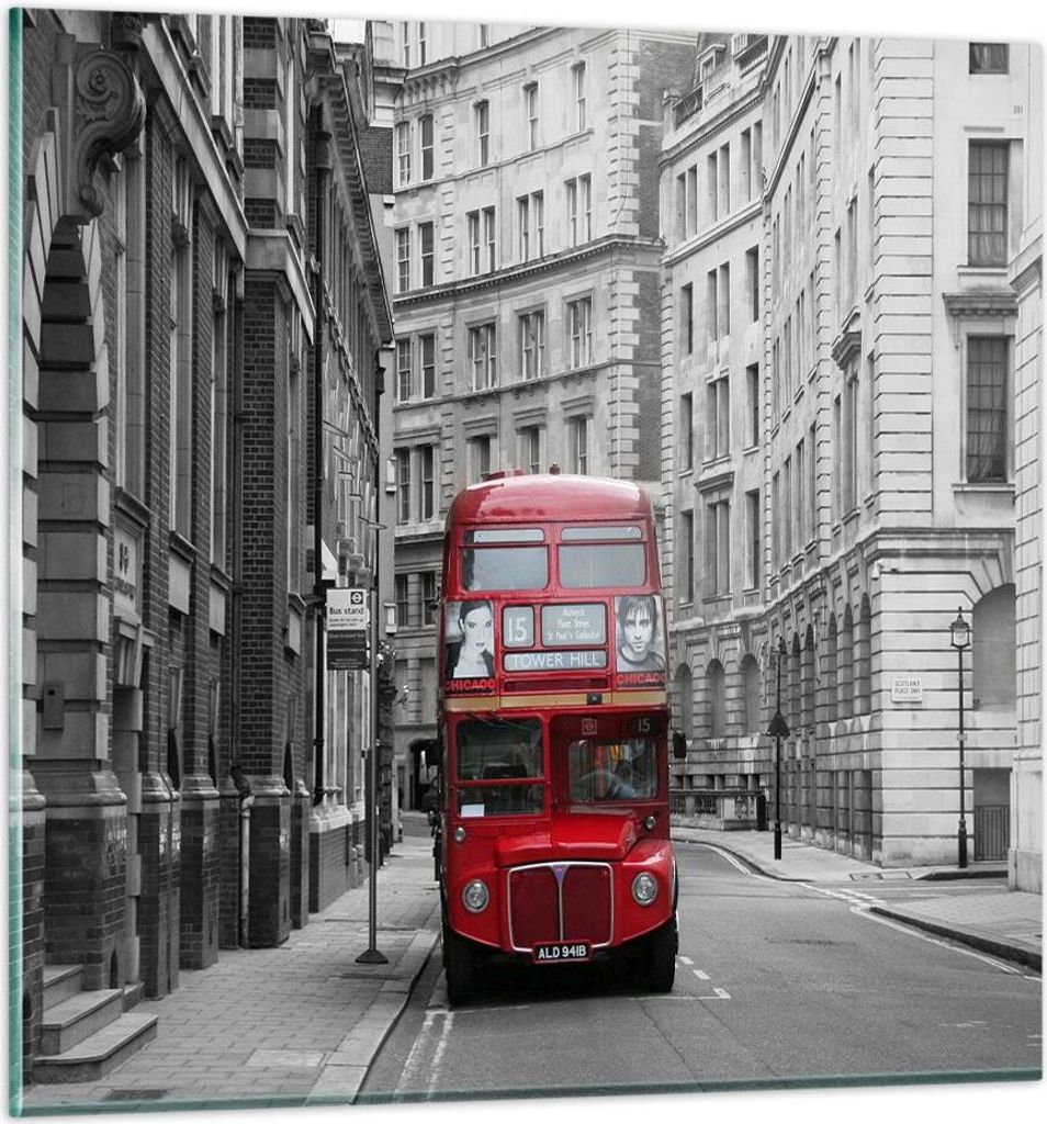 Bilder auf glas - Bus england urlaub london - 30x30cm - Glasbilder - Wandbilder - Kunstdruck - zum Aufhängen bereit - Wanddekoration aus Glas - Gl...