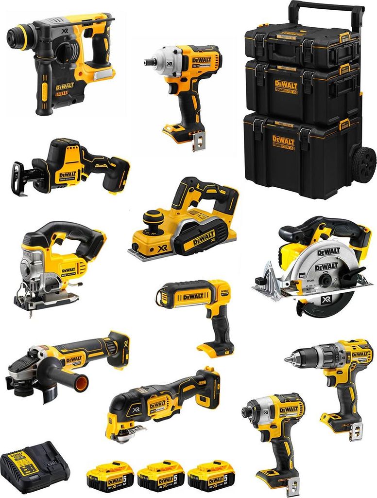 DeWALT Kit DWK1100 (DCD796+DCH273+DCG405+DCF887+ DCF894+DCS331+DCS391+DCS355+DCP580+DCS369+DCL050+ 3x5,0Ah + DCB115 +Caddy 3en1)