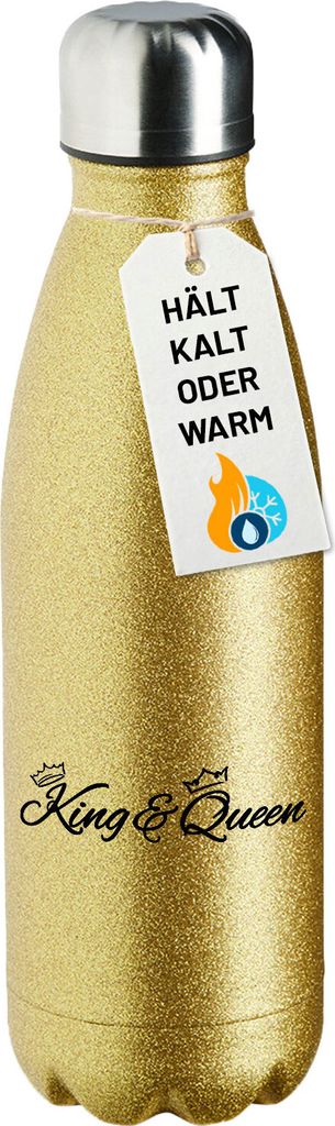 Huuraa Trinkflasche King & Queen Krone 500ml Gold Edelstahl Wasserflasche Trinkflasche Geschenkidee
