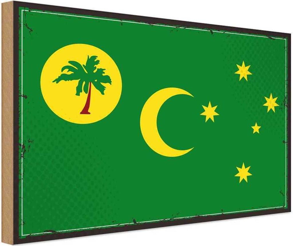 vianmo Holzschild 12x18 cm Kokosinseln Cocos Islands Flagge Fahne Wappen