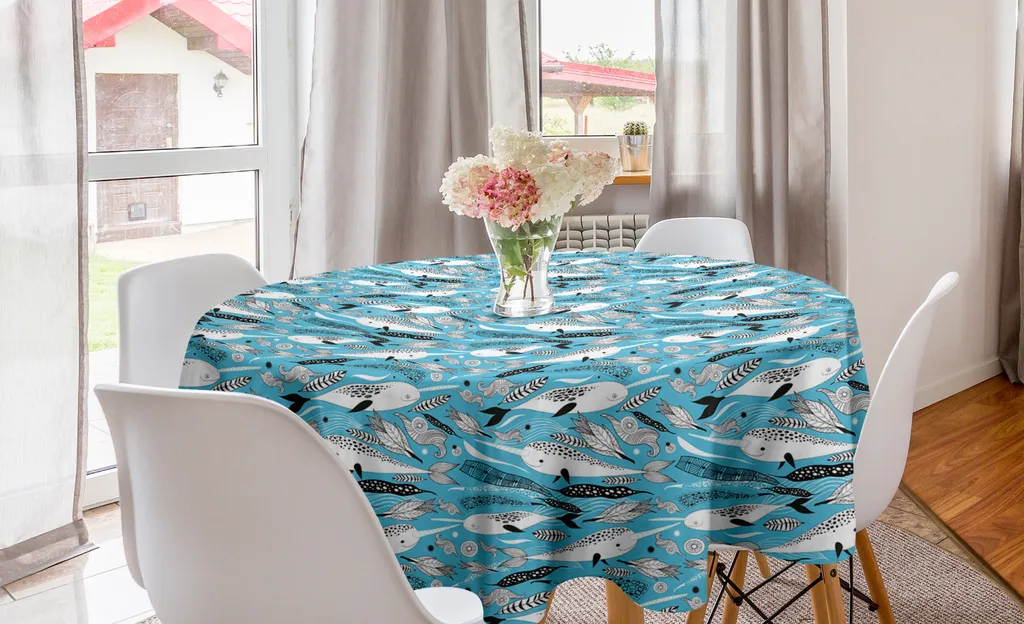 ABAKUHAUS Blu Navy Tovaglia, Corda Classic Mare Verticale, Rettangolare per Sala da Pranzo e Cucina, 140 cm x 170 cm, Dark Blue And White