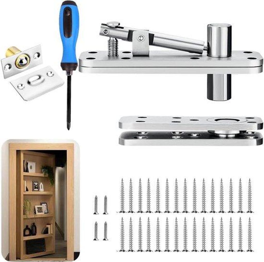 Verborgen Scharnier für Bücherregale - 360 Grad Drehbar - 260 kg Tragfähig - Silber