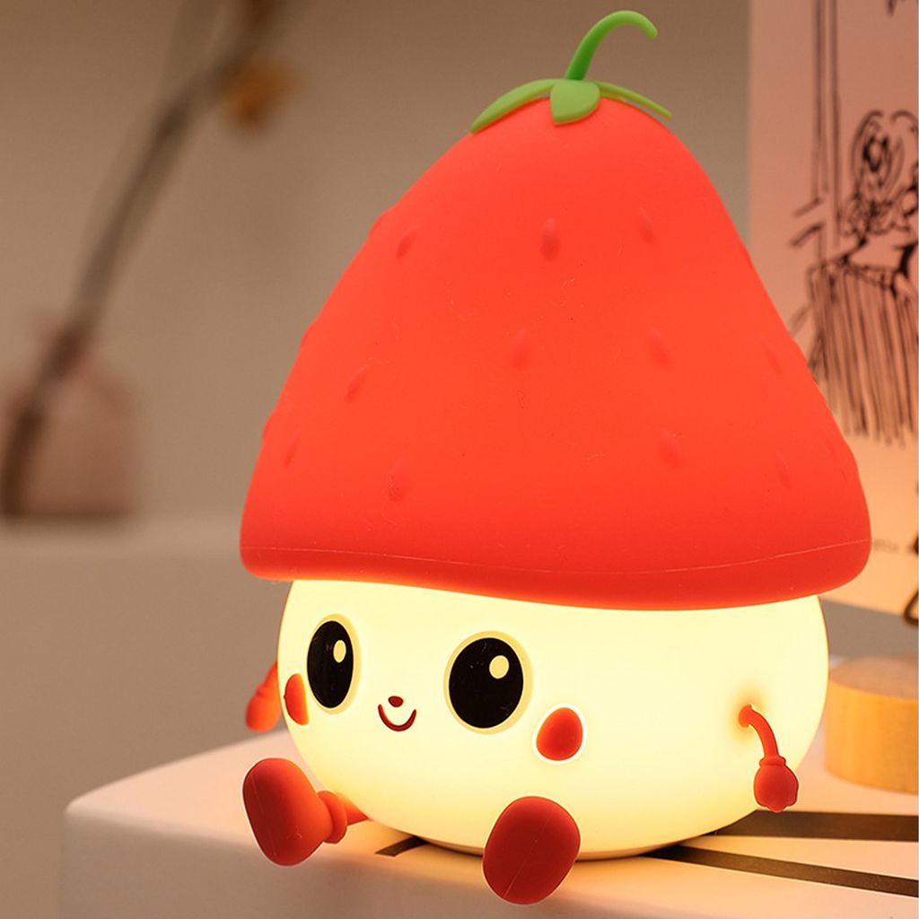 Erdbeer Nachtlicht für Kinder, dimmbar Kawaii Silikon nachtlampe Touch USB Lampe für Babyzimmer Stillen, Kindergeschenke(Rot)