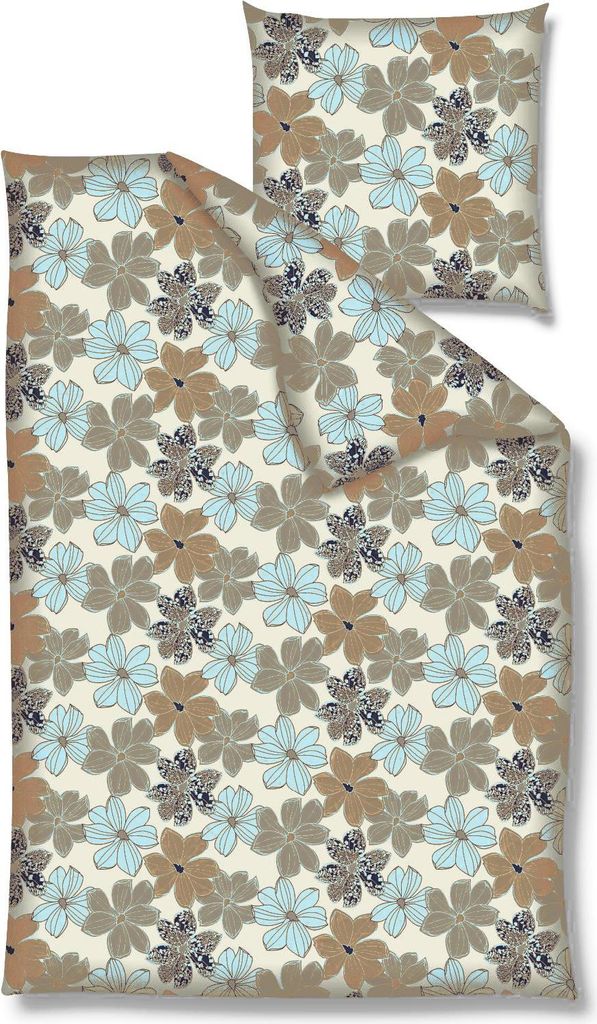 Traumschloss Renforcé Bettwäsche - Blumen, blau braun beige 135 x 200 cm Blumen in beige, braun