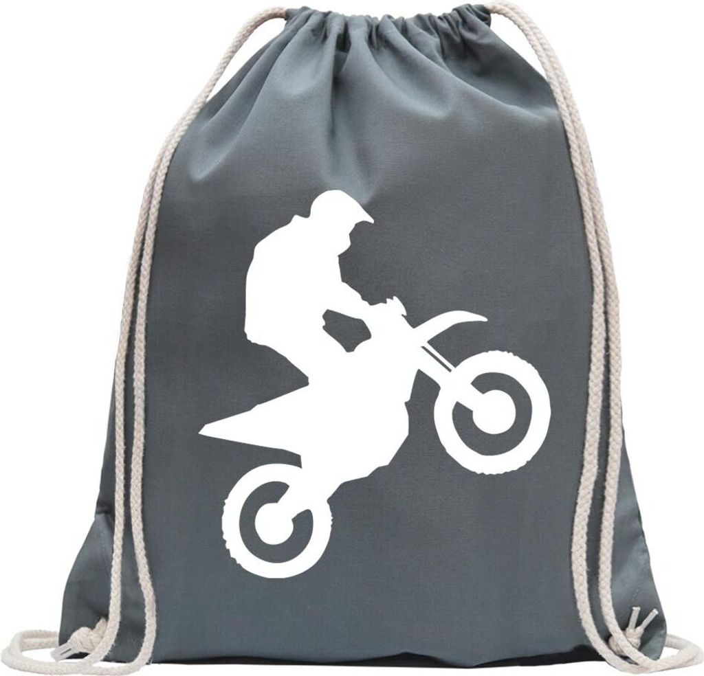 Kiwistar - Turnbeutel - stahlgrau - Motocross Motorrad Bike - Fun Rucksack Sport Beutel Gymsack Baumwolle mit Ziehgurt