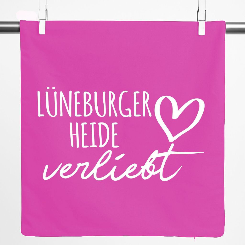 Huuraa Kissenbezug Lüneburger Heide verliebt 40x40cm Fuchsia Baumwolle Dekokissenbezug Geschenkidee