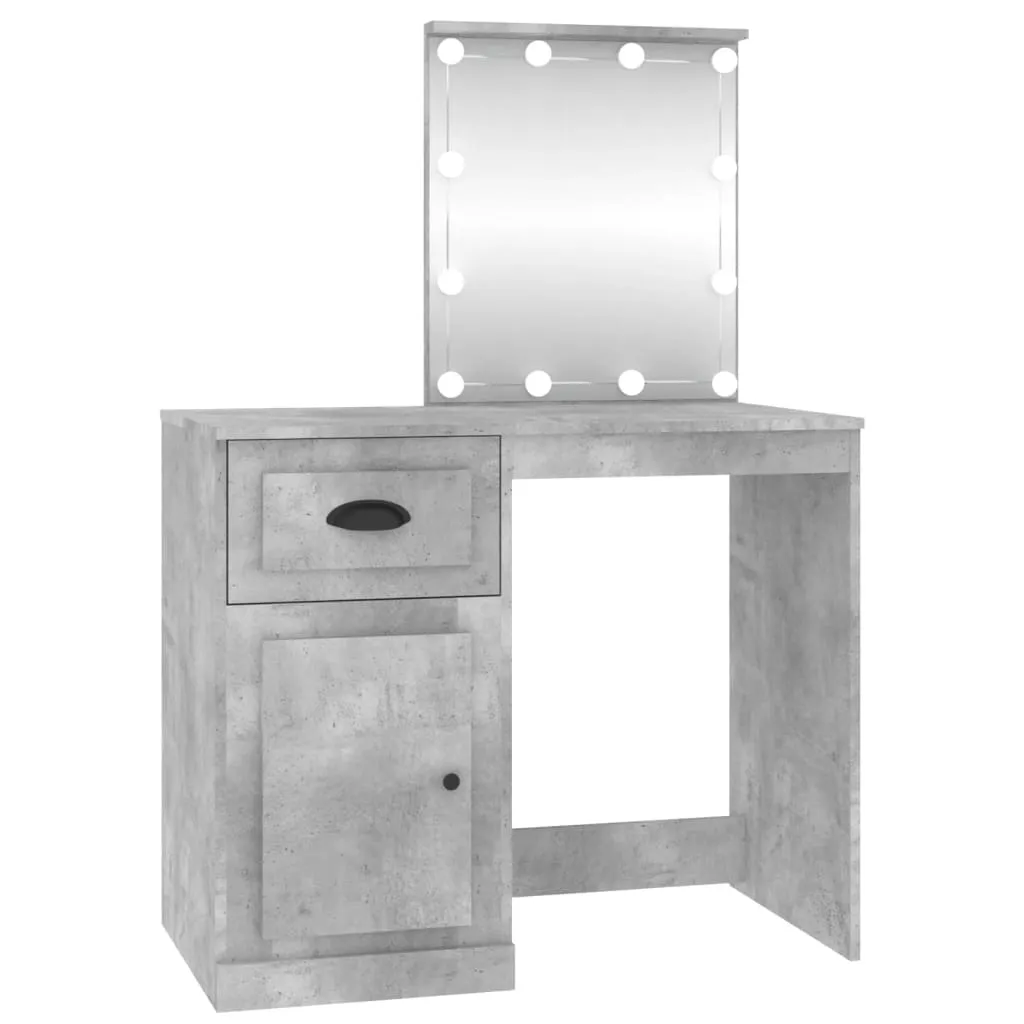 Meuble Coiffeuse LED Gris Béton 90 cm avec Miroir et Finition Composite - 3