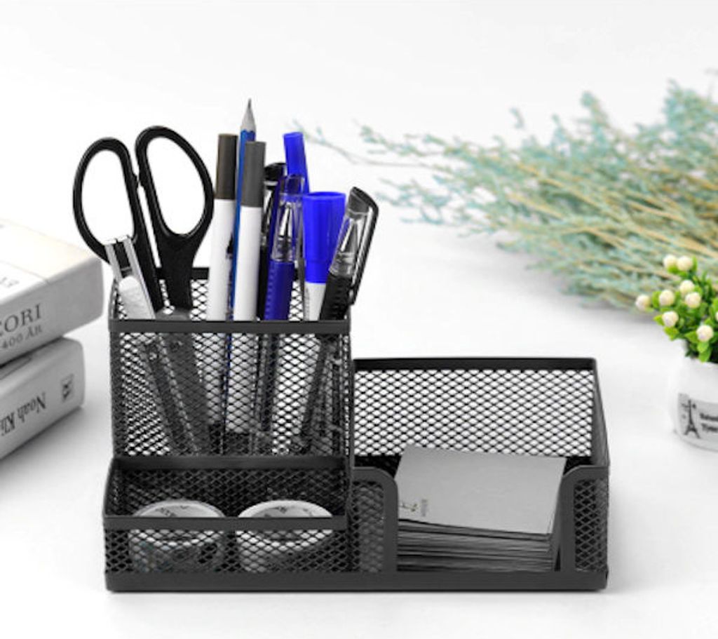Stiftablage mit 3 Fächern für Stifte, Bleistifte, Notizblock / Post-It und Büroklammern usw. - Mesh-Schreibtisch-Organizer - Metall- / Mesh-Stif...