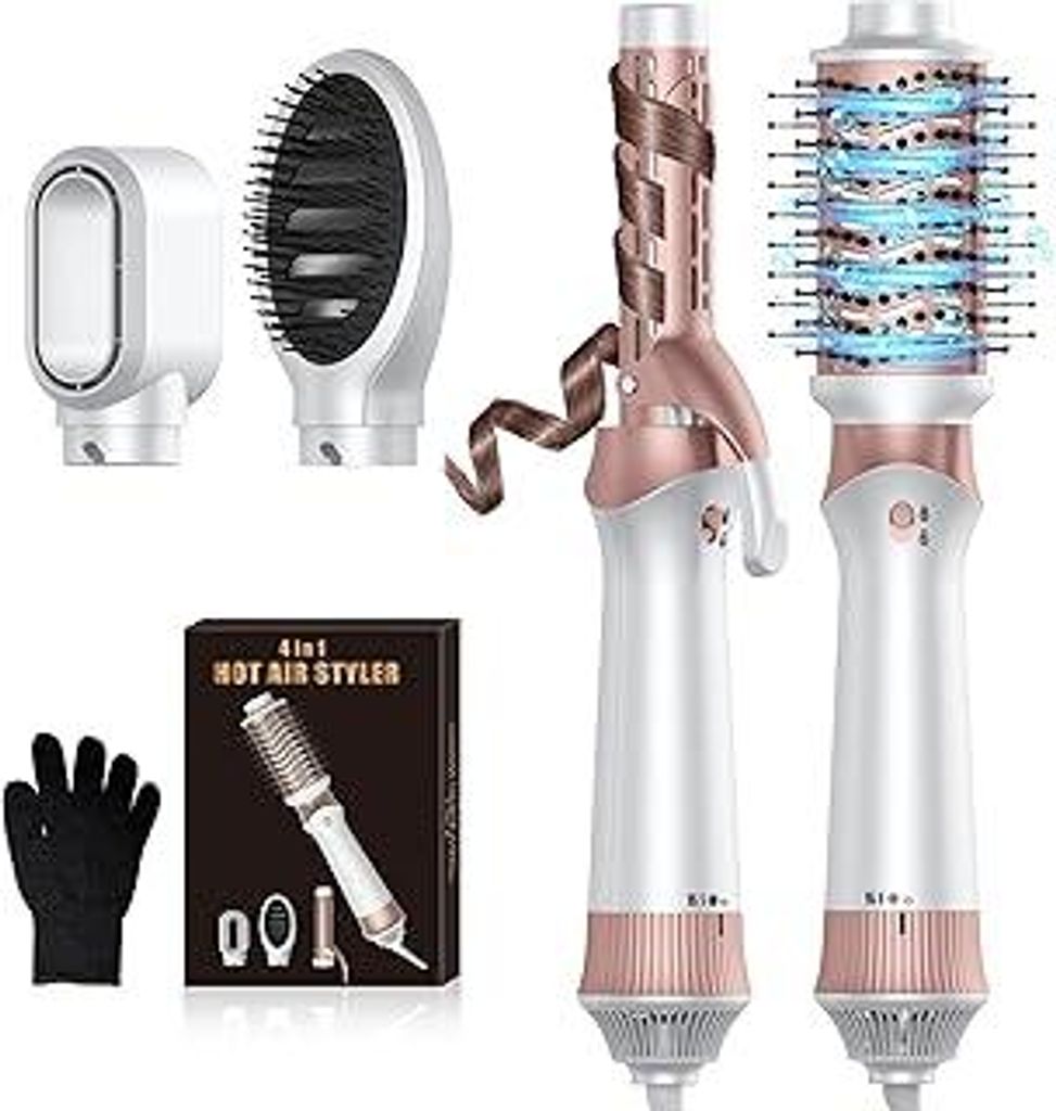 4 in 1 Warmluftbürste Set, Volumiser Rundbürstenföhn Stylingbürste Föhnbürste Lockenbürste Glättbürste Heißluftbürste Volumenbürste Hei...