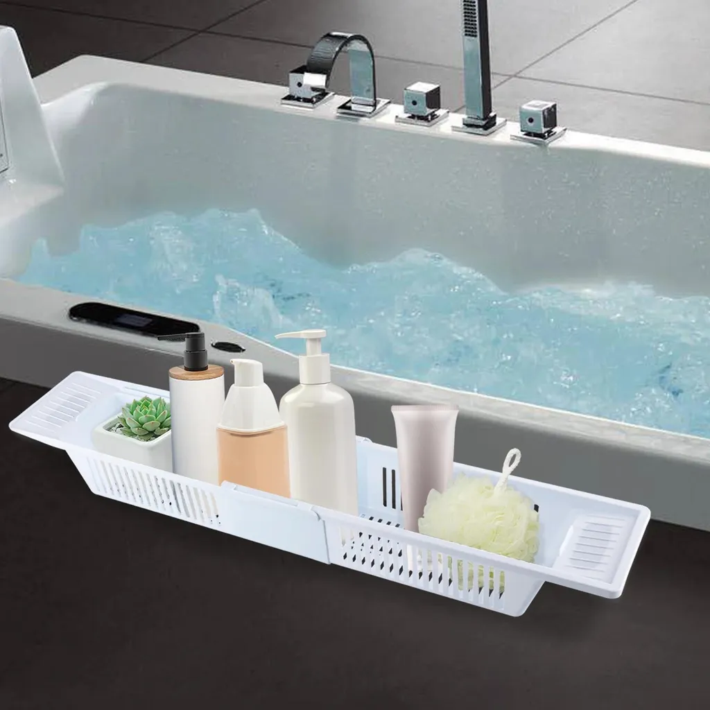 Tablette de baignoire pour accessoires de douche et détente - Blanc - 7