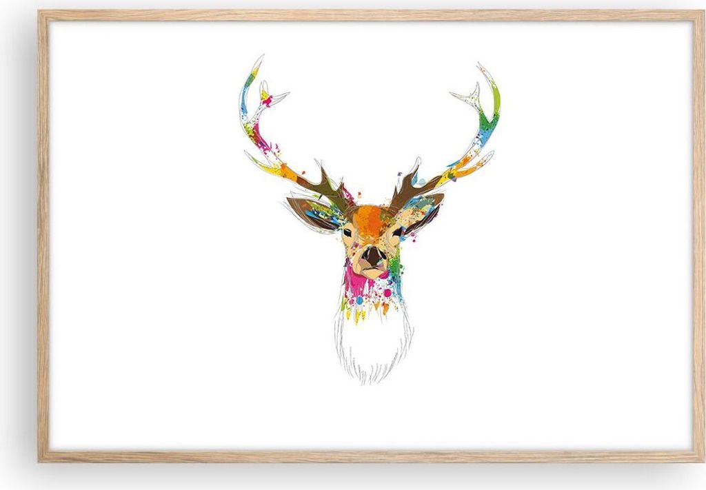 Gerahmtes Poster - Rahmen in heller Eiche - Deer fantasie Graffiti Grafik - 91,5x61 cm - Wand Bild - Wanddeko - Wandbilder - Wandposter - Bilderrah...