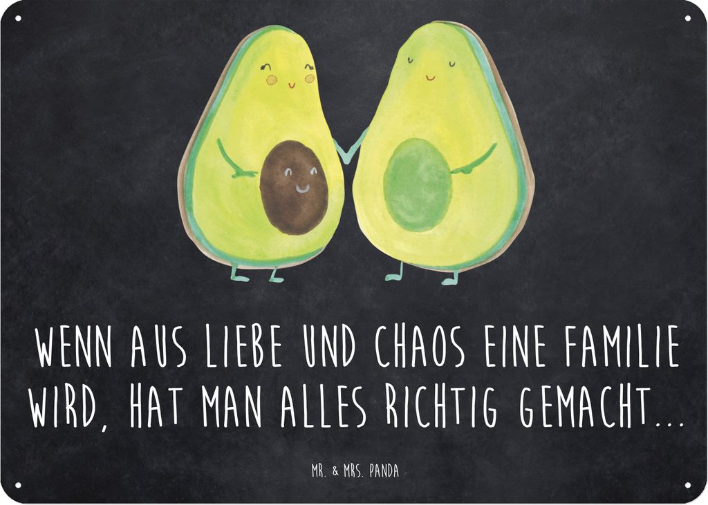 Mr. & Mrs. Panda Retro Blechschild Avocado Pärchen DIN A5 - Kreidetafel - Geschenk, Schild, Liebe, Schwangerschaft, tafel, Magnetschild, Türschil...