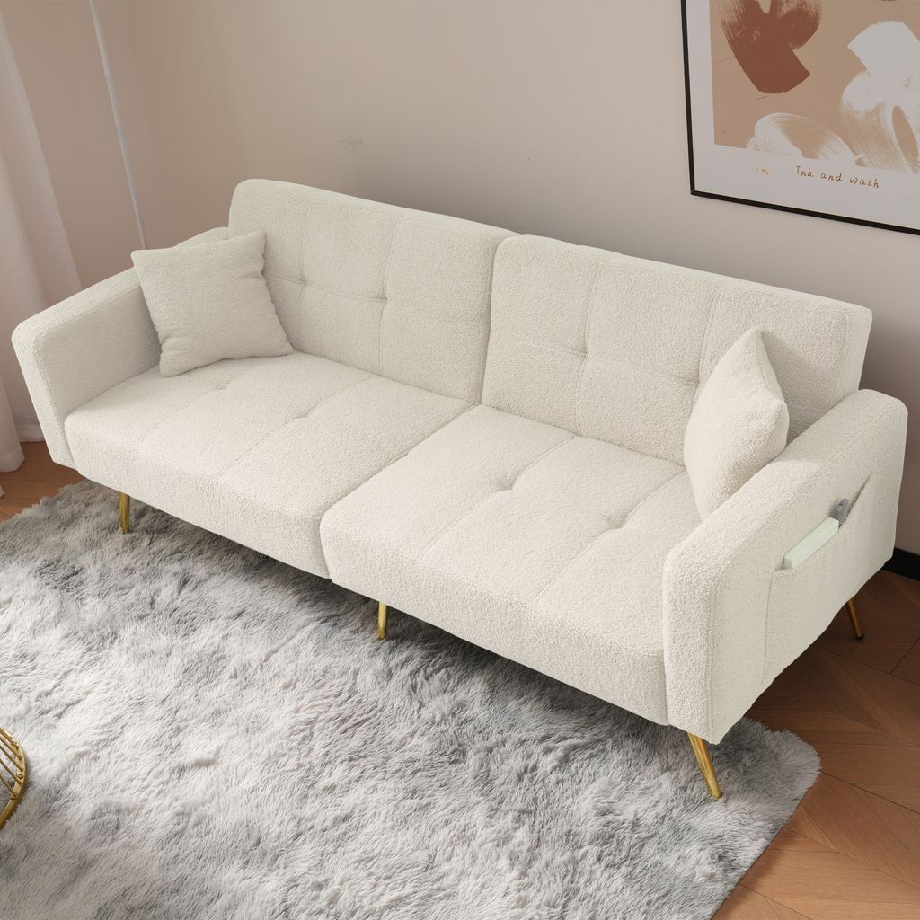 MODFU Schlafsofa, Weiß, Lammwollstoff, verstellbare Produktbild 