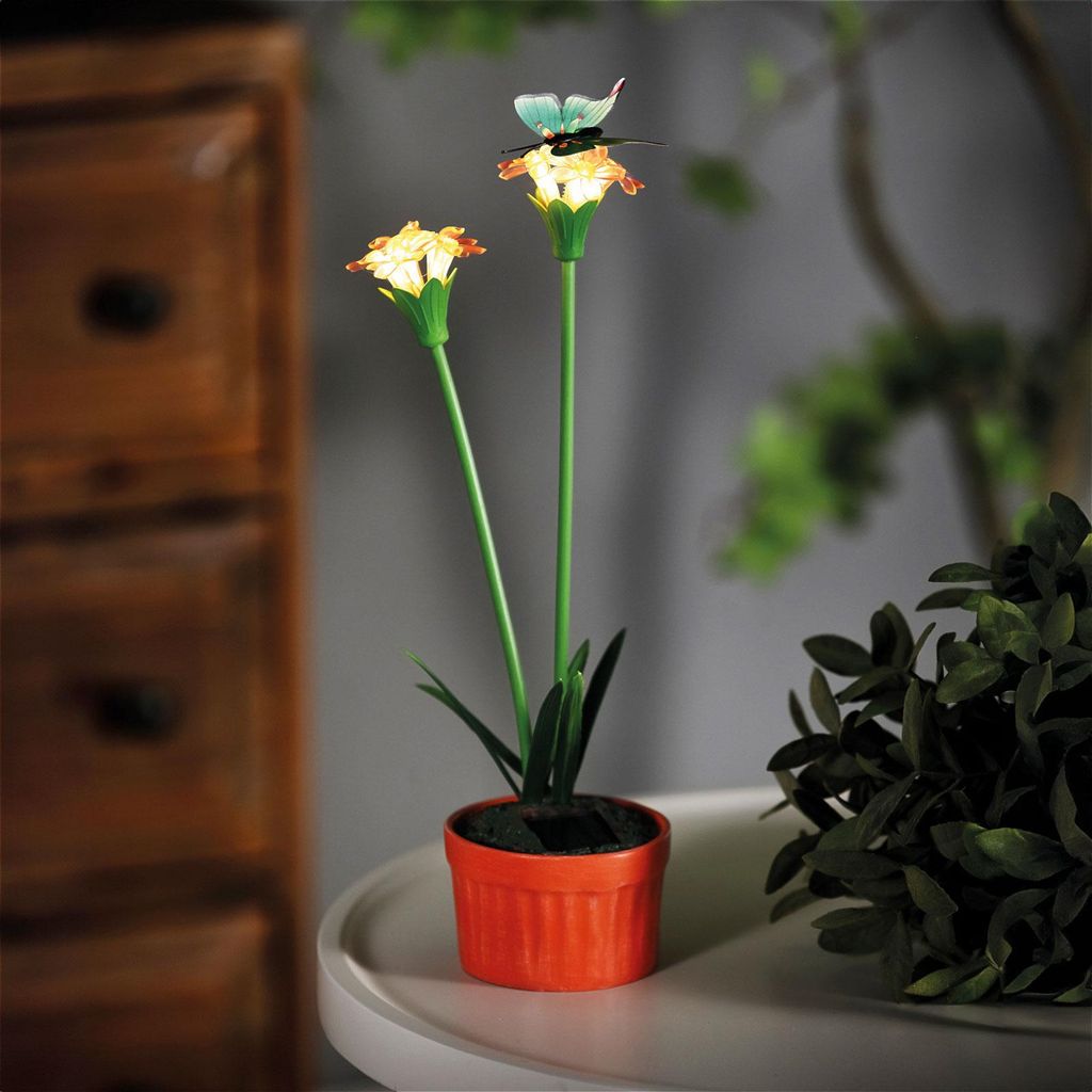 Solarbetriebene, farbige Gartenblume – Rot – 10 warmweiße LEDs – 32 cm – Solarbetriebene Glühbirne – Schaltet sich bei Dämmerung autom...