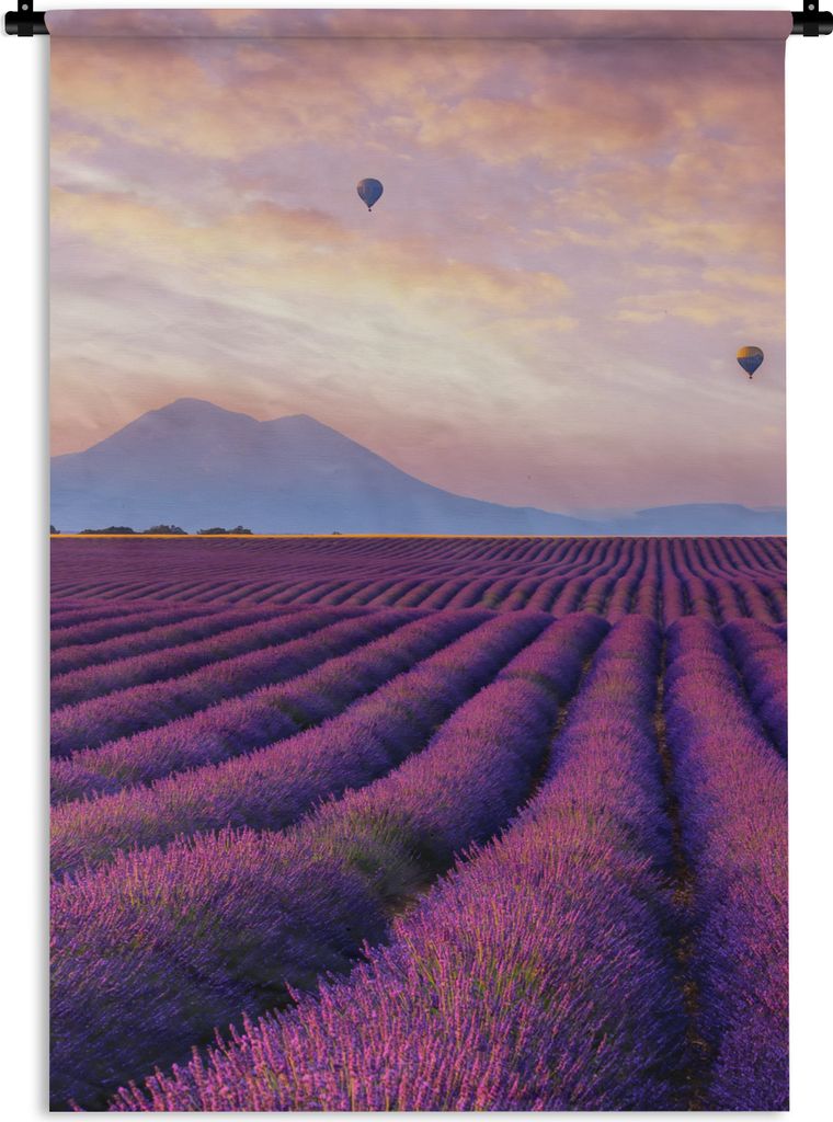 MuchoWow Wandteppich Wandbehang Lavendel - Heißluftballon - Berg - Lila 60x90 cm Tapisserie Dekoration Wandtuch - Foto-Teppich - Abwaschbar