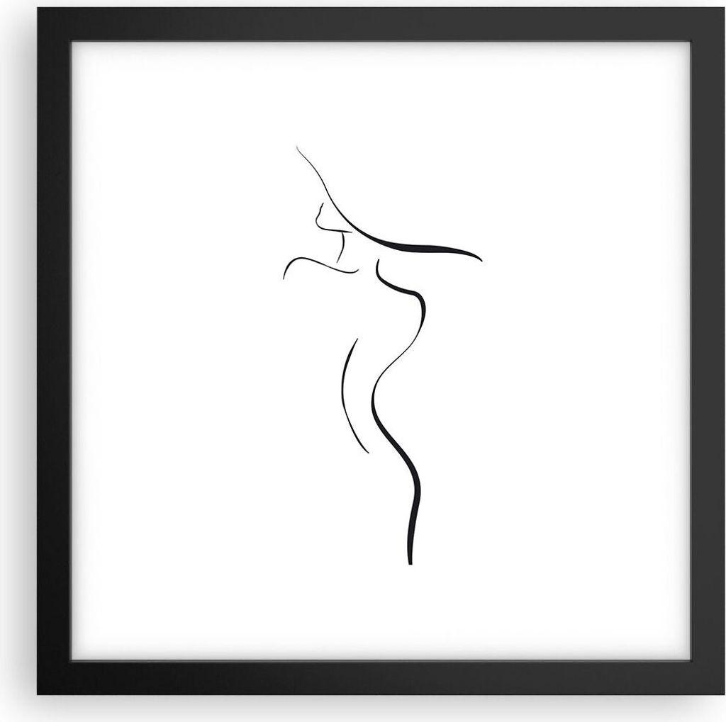 Gerahmtes Poster - Schwarzer Rahmen - Minimalismus Frau Hut - 30x30 cm - Wand Bild - Wanddeko - Wandbilder - Kunstposter - Wandposter - Bilderrahme...
