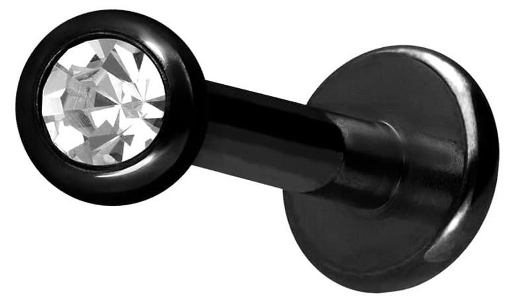 Ohrpiercing, Nasenpiercing Titan Labret mit Innengewinde KRISTALL Schwarz Stablänge: 8mm + Stabstärke: 1,6mm + Kugelgröße: 2,5mm