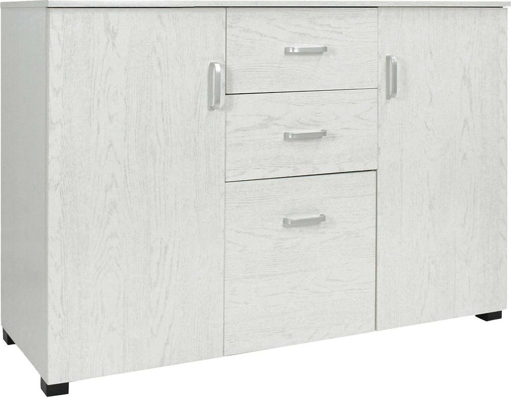 Kommode Dpavac, Wohnzimmer-Buffet, Wohnzimmer-Sideboard, modernes Sideboard mit 3 Türen und 2 Schubladen, 120x40h83 cm, Grau