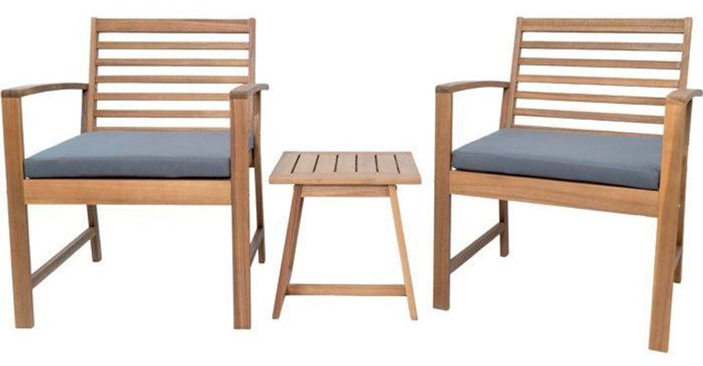 Gartenmöbel Set, Akazienholz 2 Personen, Cali Serie, Grau, Inklusive Kissen
