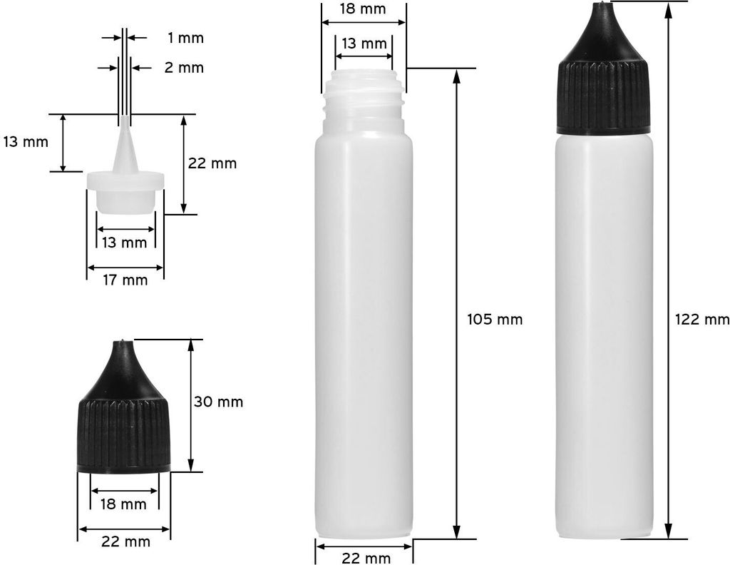 5 Plastikflaschen 30 ml länglich aus LDPE, G18, Produktbild 