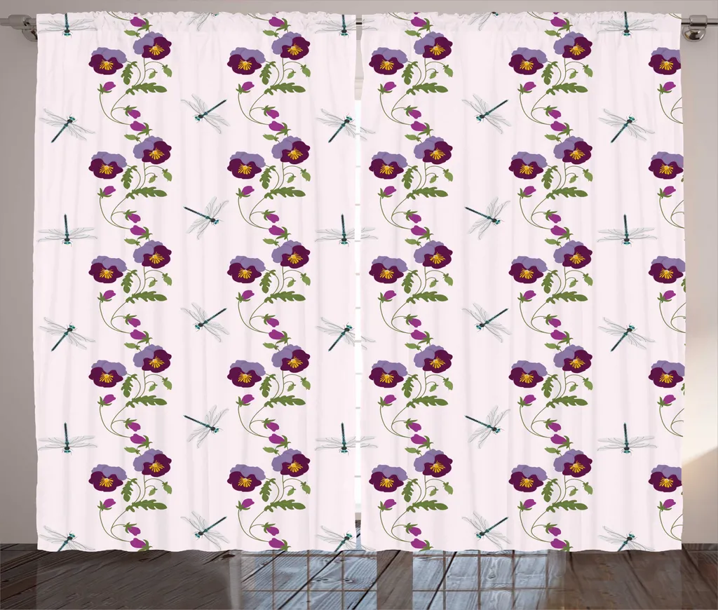 Rideau de salon ABAKUHAUS Pensée rustique à fleurs 280x225cm mauve violet