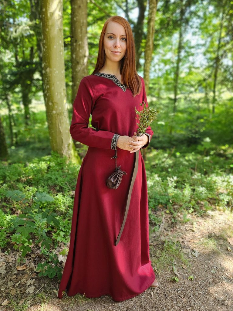 Mittelalter Kleid langarm Rot, mit Borte "Sigyn" M Produktbild 
