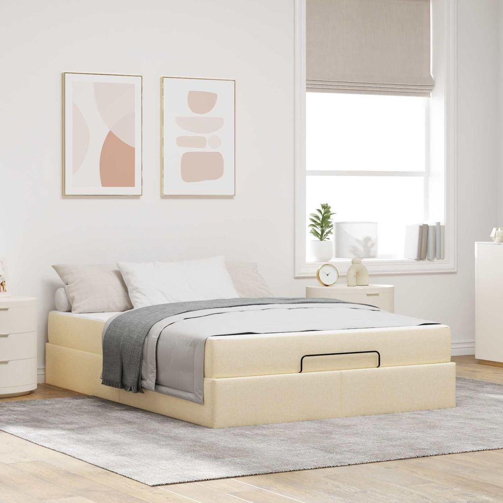 Maison Exclusive - Bettgestell mit Matratze 2 pcs Creme Stoff