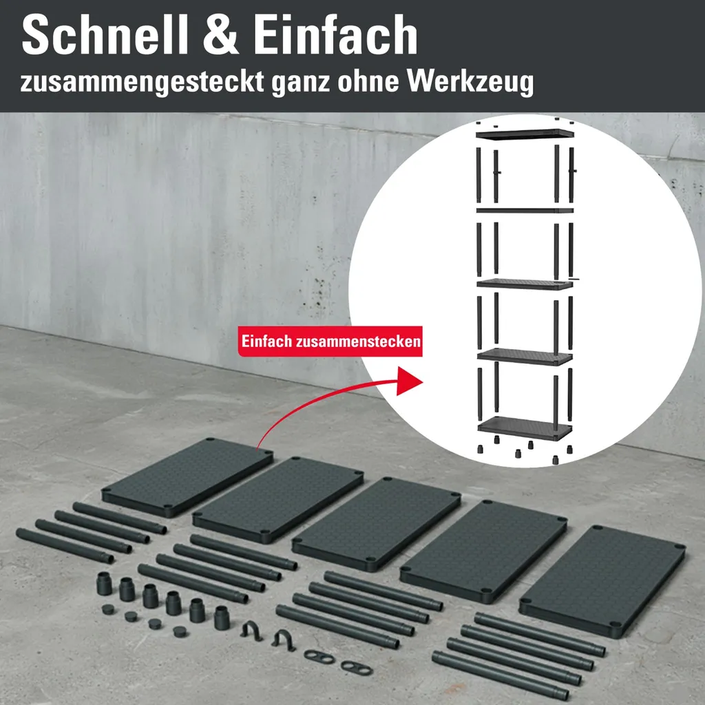 Étagère Murale 220kg Stackaro Solid - 5 Tablettes et 75 Casiers de Stockage - 14