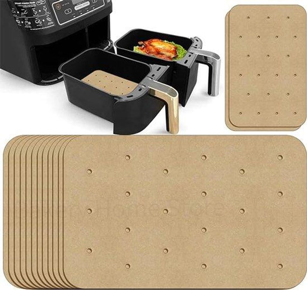 100 Blätter Antihaft Bakpapier für Luftfritteuse, perforiert, echte Quadratblätter, für Ninja Foodi Doppelkorb geeignet