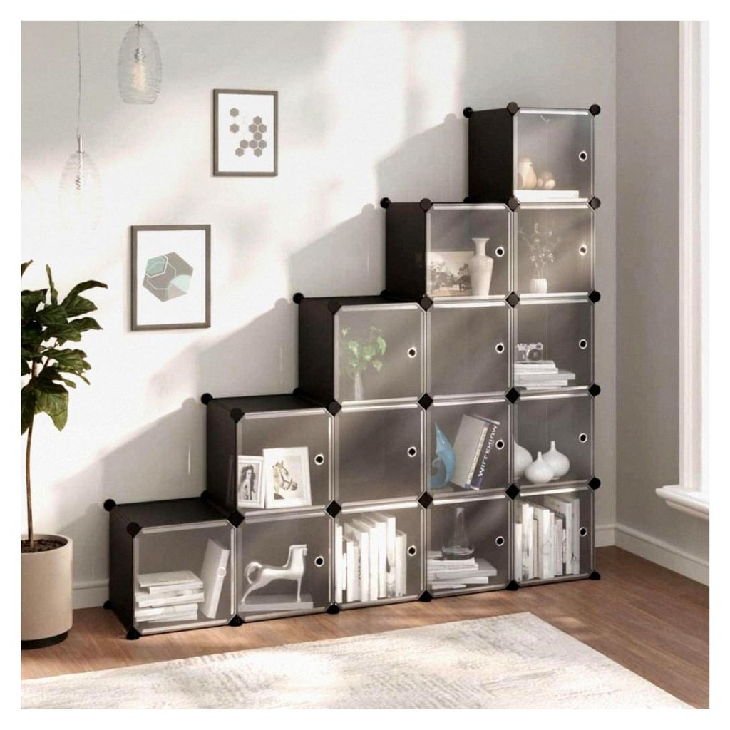 Regalsystem mit 15 Würfeln und Türen in Schwarz