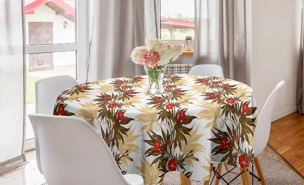 Tovaglia Rotonda Vintage 150 cm ABAKUHAUS - Edera Marrone per Sala da Pranzo