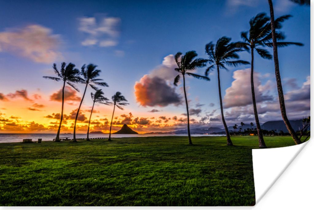 MuchoWow Poster Die Sonne geht auf einer Reihe von Palmen auf Hawaii unter 90x60 cm - Schlafzimmer