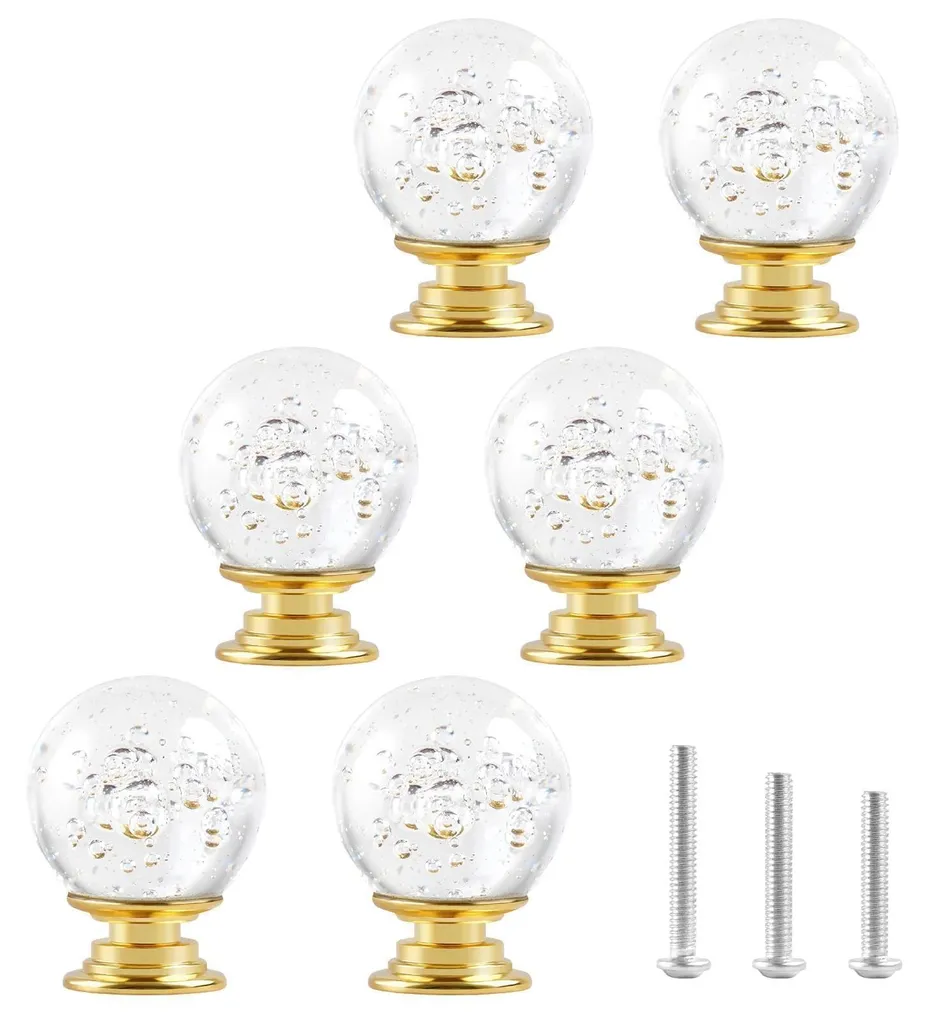 Bouton de meuble en cristal 30mm et socle doré finition luxueuse x6
