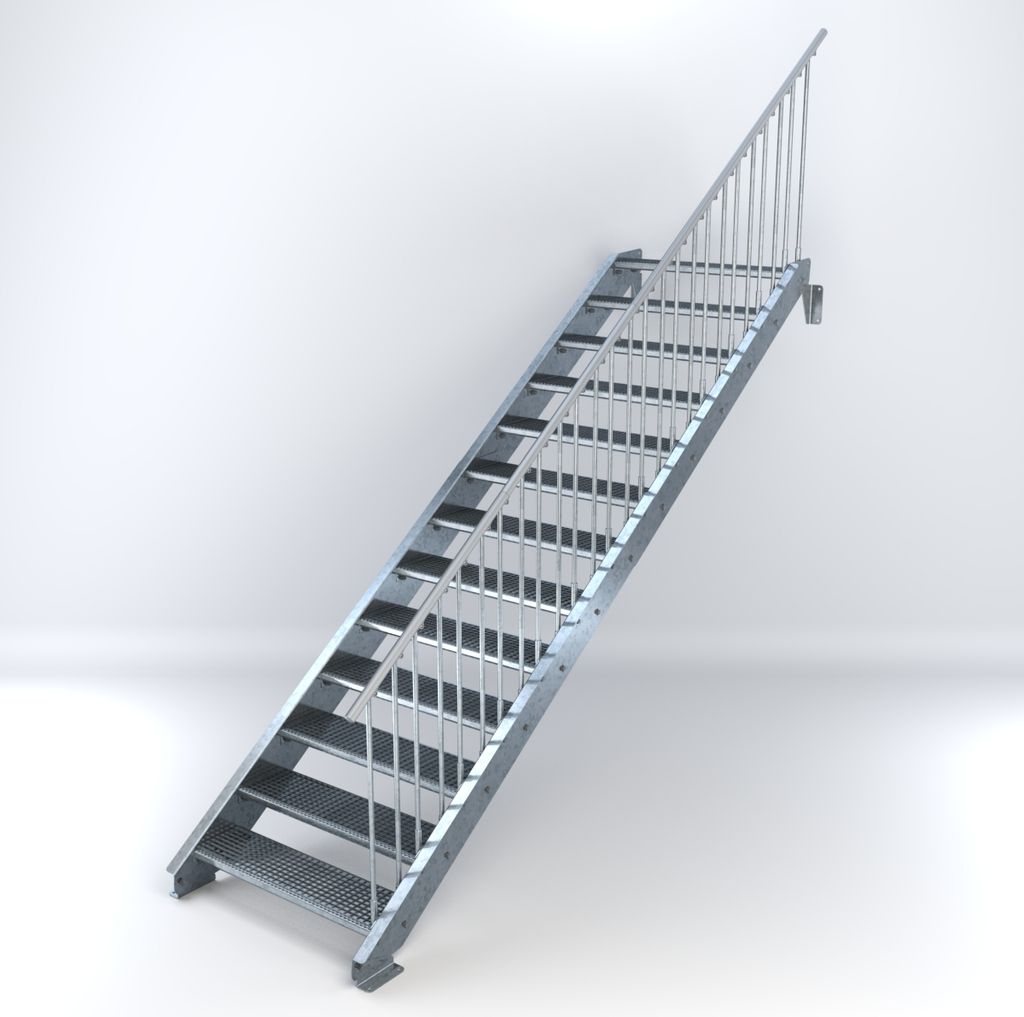 Stahltreppe 13 Stufen bis Höhe 260 cm, Laufbreite : 100 cm Geländer rechts ST 3 (31 / 9 mm schmal)