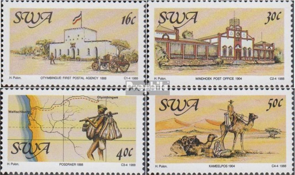 Briefmarken Namibia - Südwestafrika 1988 Mi 625-628 (kompl.Ausg.) FDC 100 Jahre Postdienst