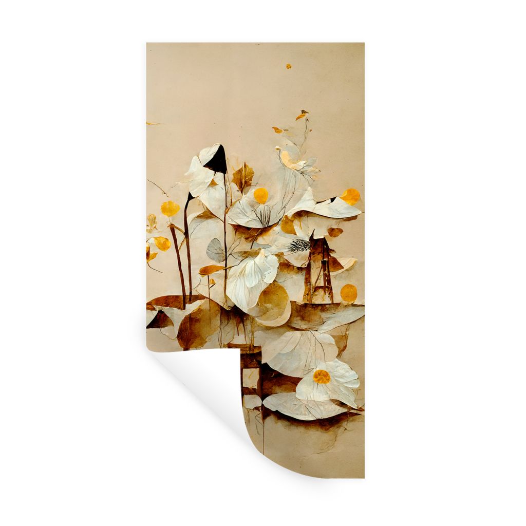 MuchoWow Wandtattoo Wandsticker Wandaufkleber Blumen - Weiß - Pflanzen - Vintage 20x40 cm Selbstklebend und Repositionierbar - Selbstklebend - F...