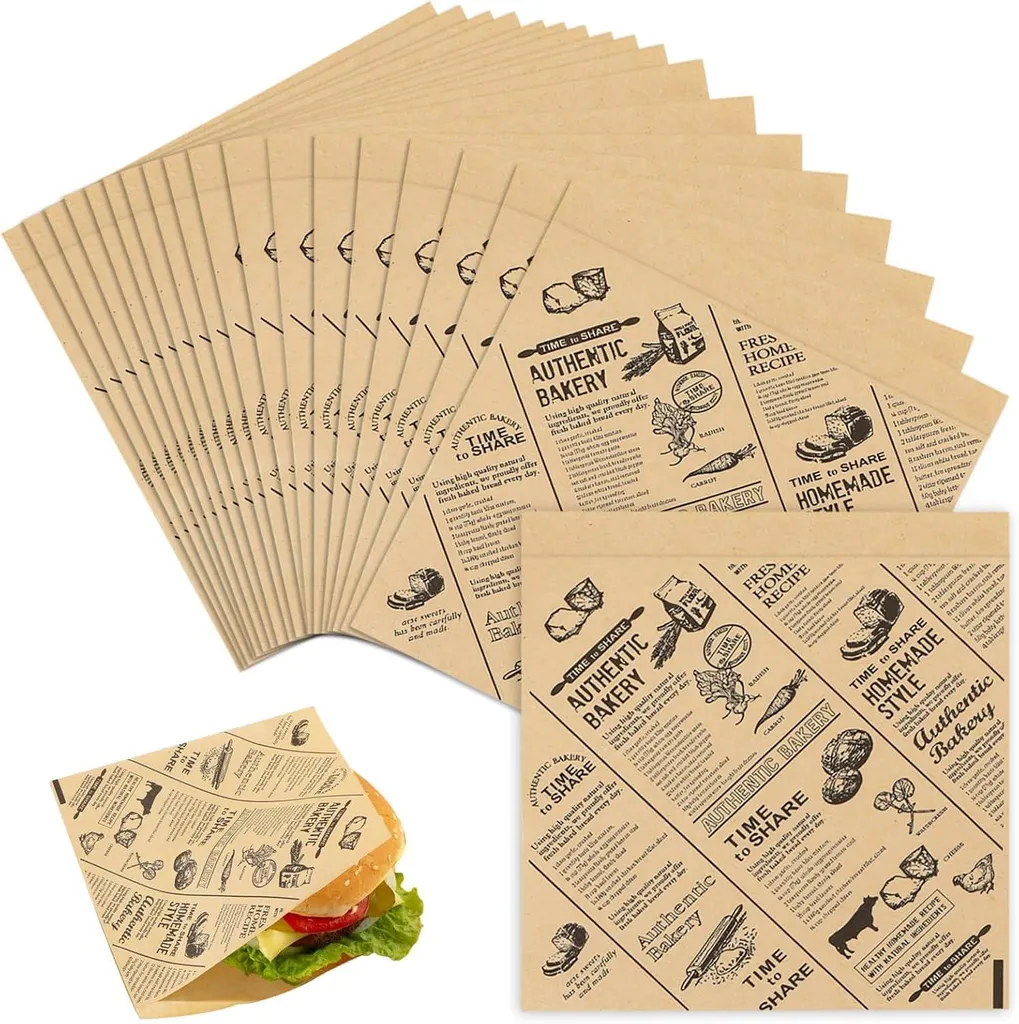 100 feuilles papier hamburger 15x15 cm pour emballage alimentaire pro