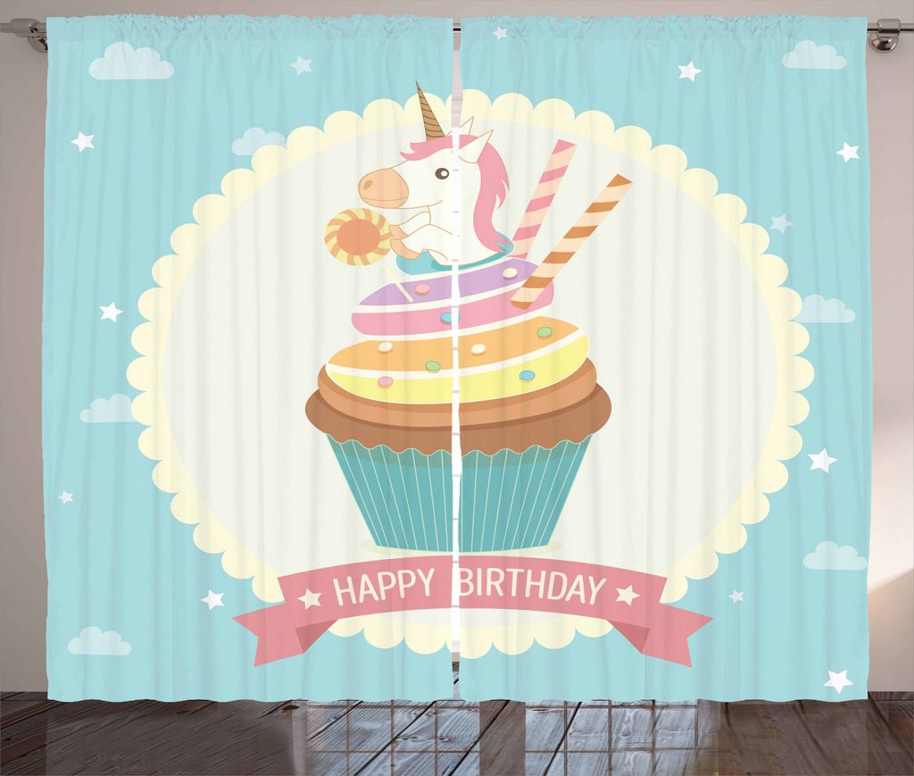ABAKUHAUS Unicorn-Party Rustikaler Gardine, Fairy Kuchen, Schlafzimmer Kräuselband Vorhang mit Schlaufen und Haken, 280 x 175 cm, Mehrfarbig