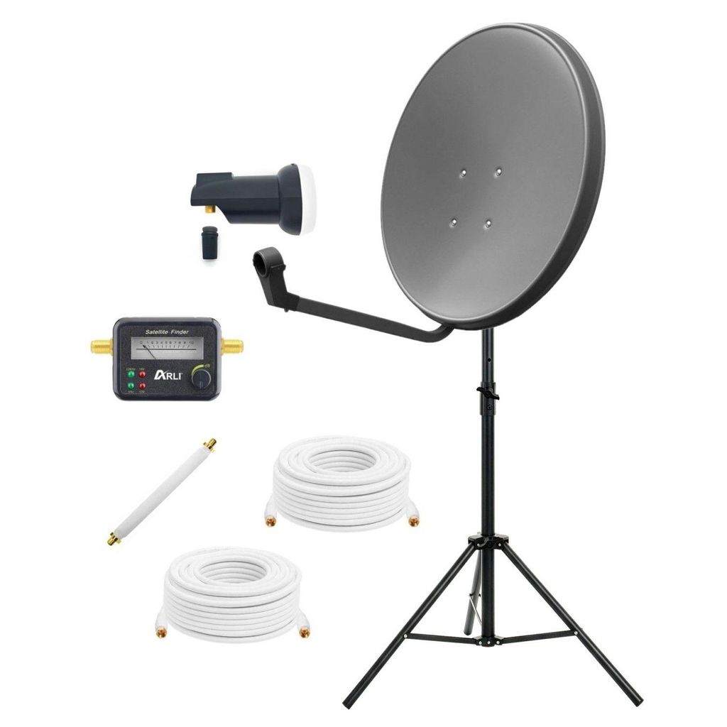 ARLI 60 cm SAT Anlage grau mit Single LNB Stativ Satfinder Produktbild 