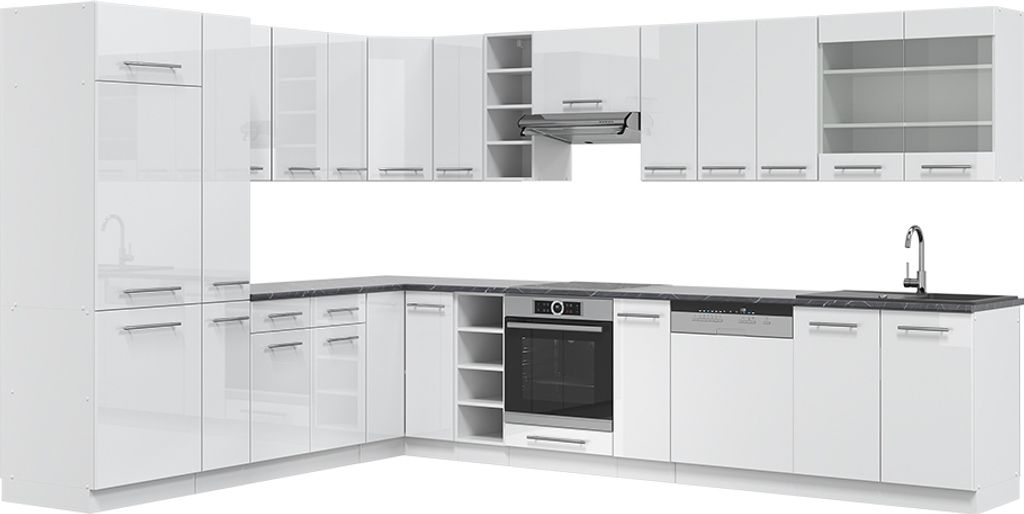Eckküche Vicco Fame-Line Weiß Hochglanz/Weiß 347 x 46 cm ohne Arbeitsplatte, Model 36423