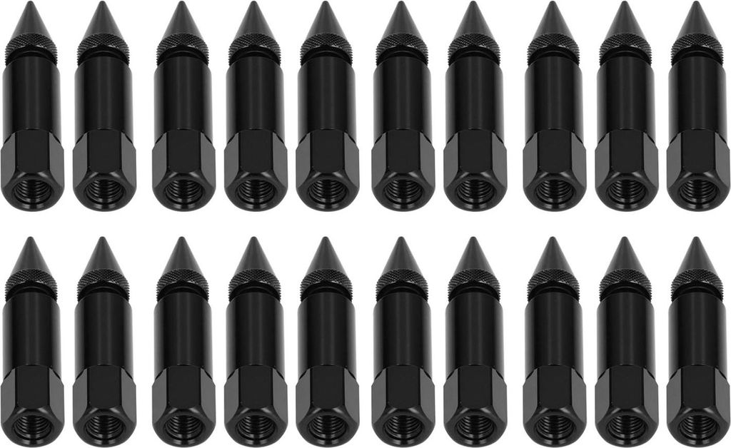 20 Stück Universal M12x1,5 Rennräder Felgen Radmuttern 90 mm Aluminiumlegierung mit Spikes und Steckschlüssel Schwarz